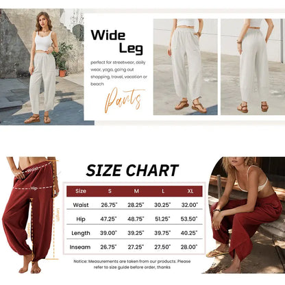 Women's Baggy Wideleg Pants Casual Elastic Waisted Palazzo Harem Pants with Pockets