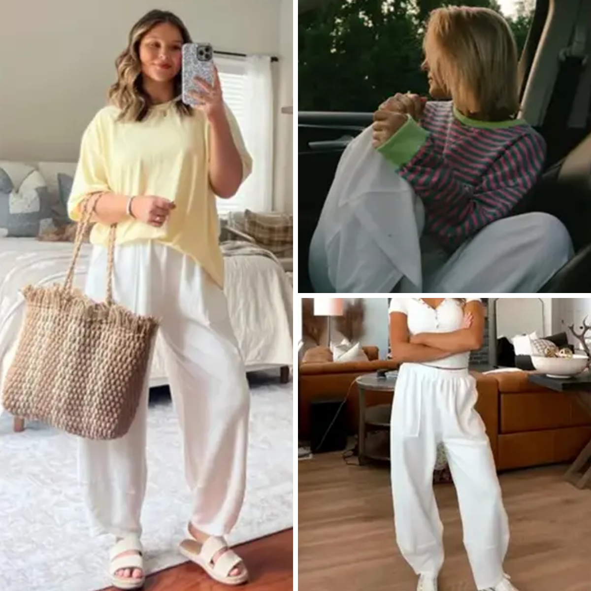 Women's Baggy Wideleg Pants Casual Elastic Waisted Palazzo Harem Pants with Pockets