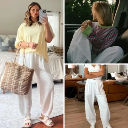 Women's Baggy Wideleg Pants Casual Elastic Waisted Palazzo Harem Pants with Pockets