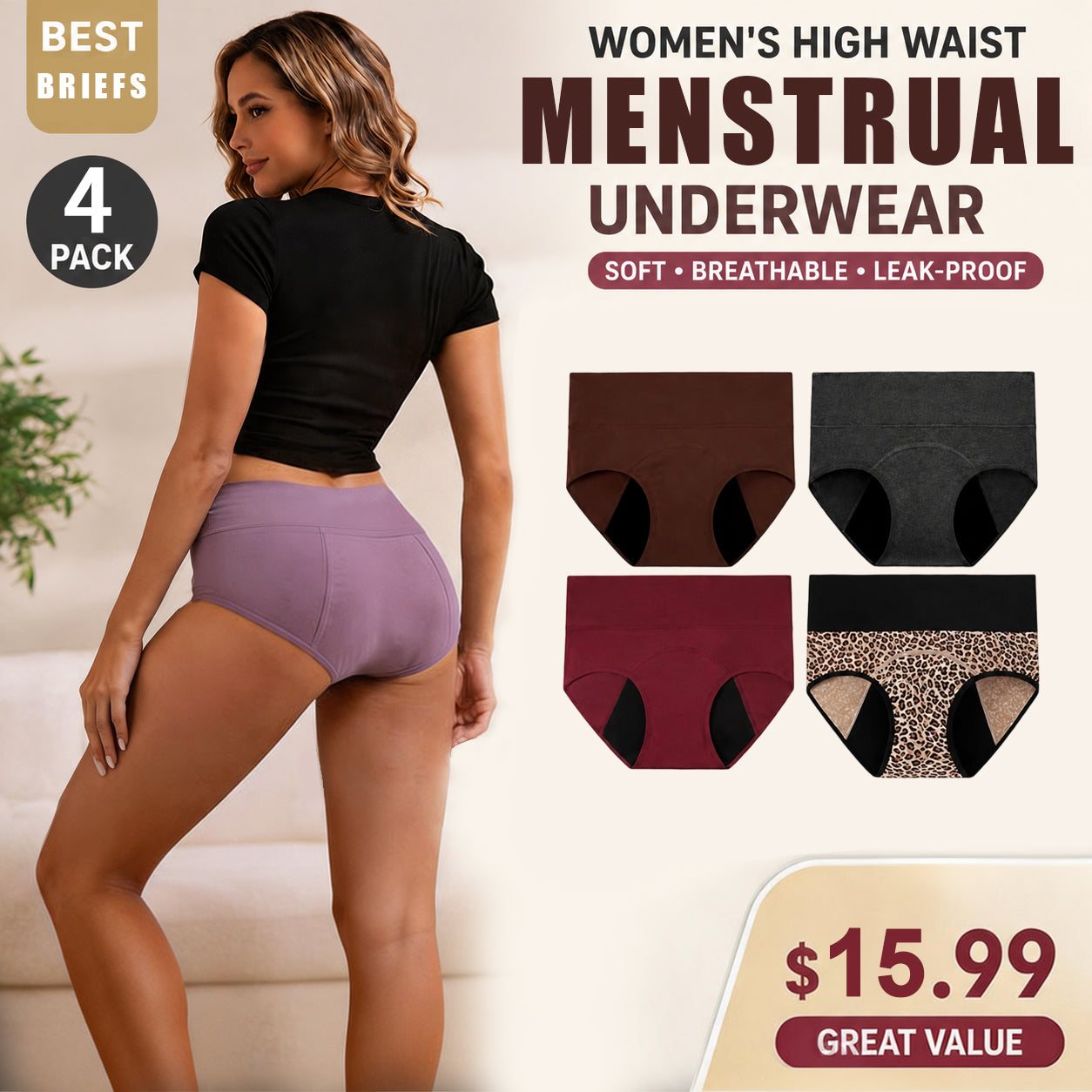 Special Sale❤️Women's Period Panties — Leak-Proof, High-Waisted, Pure Cotton