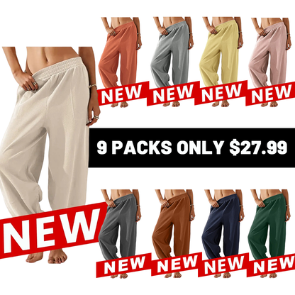 Women's Baggy Wideleg Pants Casual Elastic Waisted Palazzo Harem Pants with Pockets