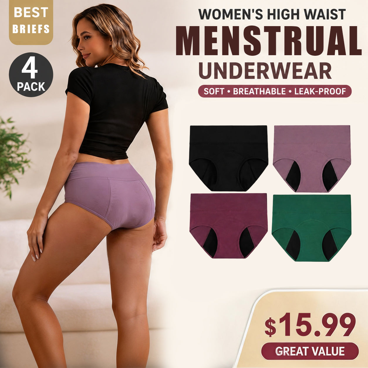Special Sale❤️Women's Period Panties — Leak-Proof, High-Waisted, Pure Cotton