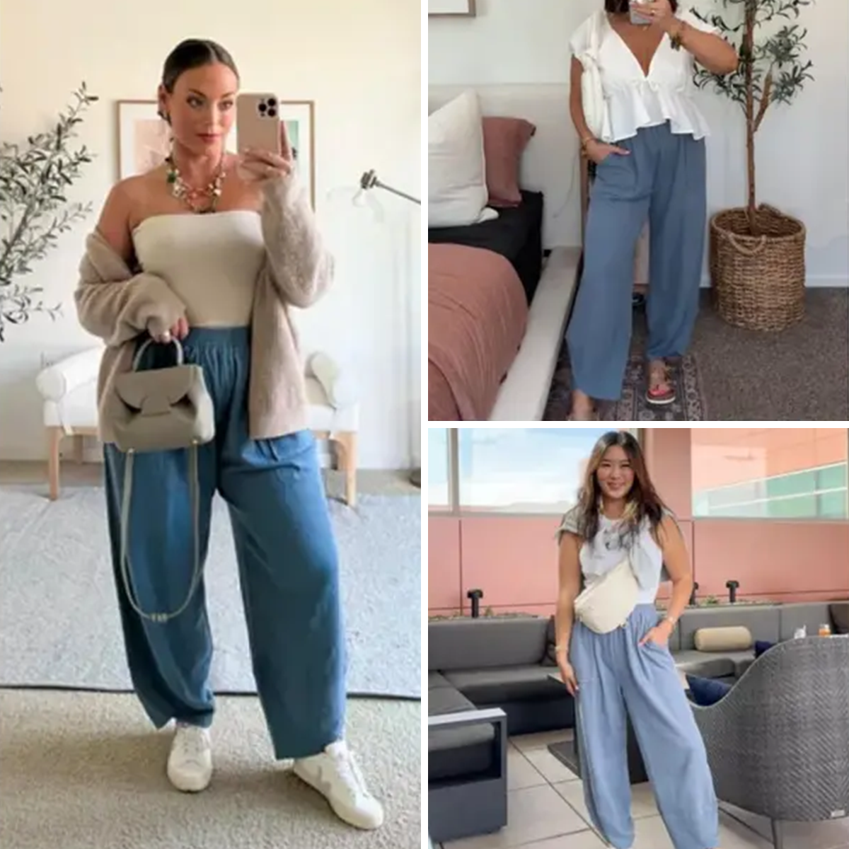 Women's Baggy Wideleg Pants Casual Elastic Waisted Palazzo Harem Pants with Pockets