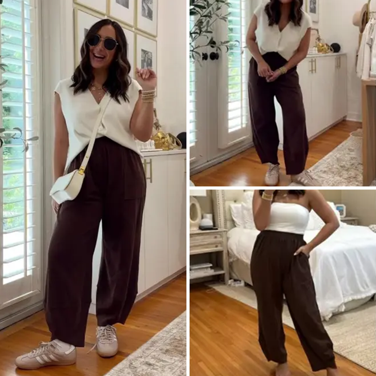 Women's Baggy Wideleg Pants Casual Elastic Waisted Palazzo Harem Pants with Pockets
