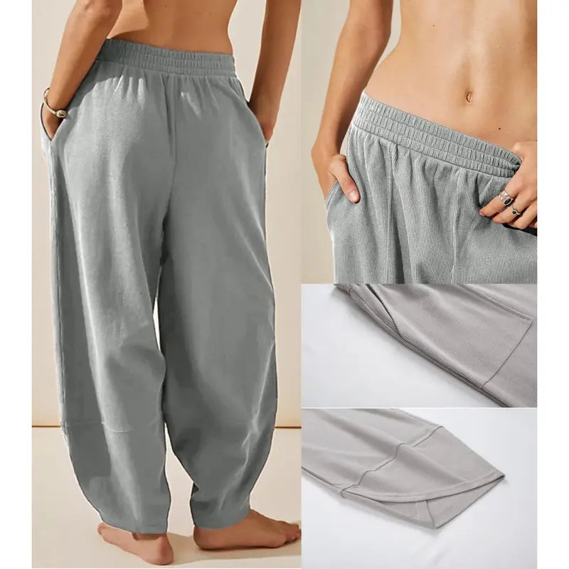 Women's Baggy Wideleg Pants Casual Elastic Waisted Palazzo Harem Pants with Pockets