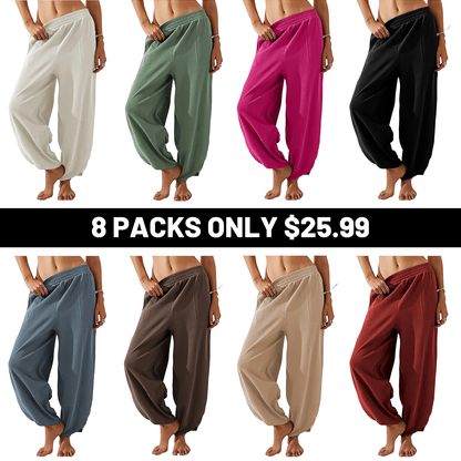 Women's Baggy Wideleg Pants Casual Elastic Waisted Palazzo Harem Pants with Pockets