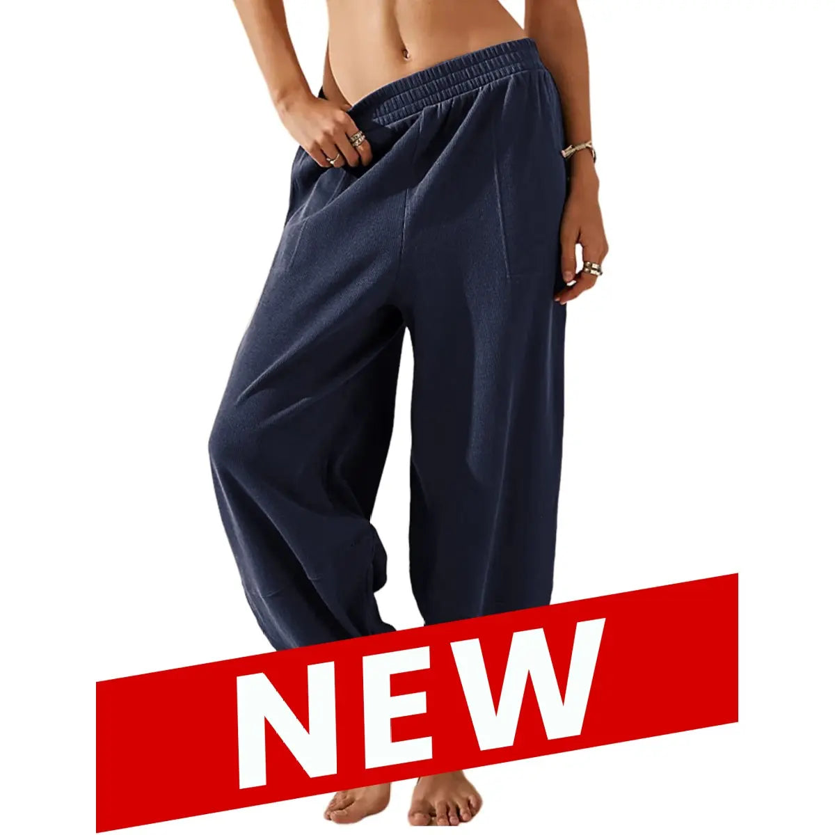 Women's Baggy Wideleg Pants Casual Elastic Waisted Palazzo Harem Pants with Pockets