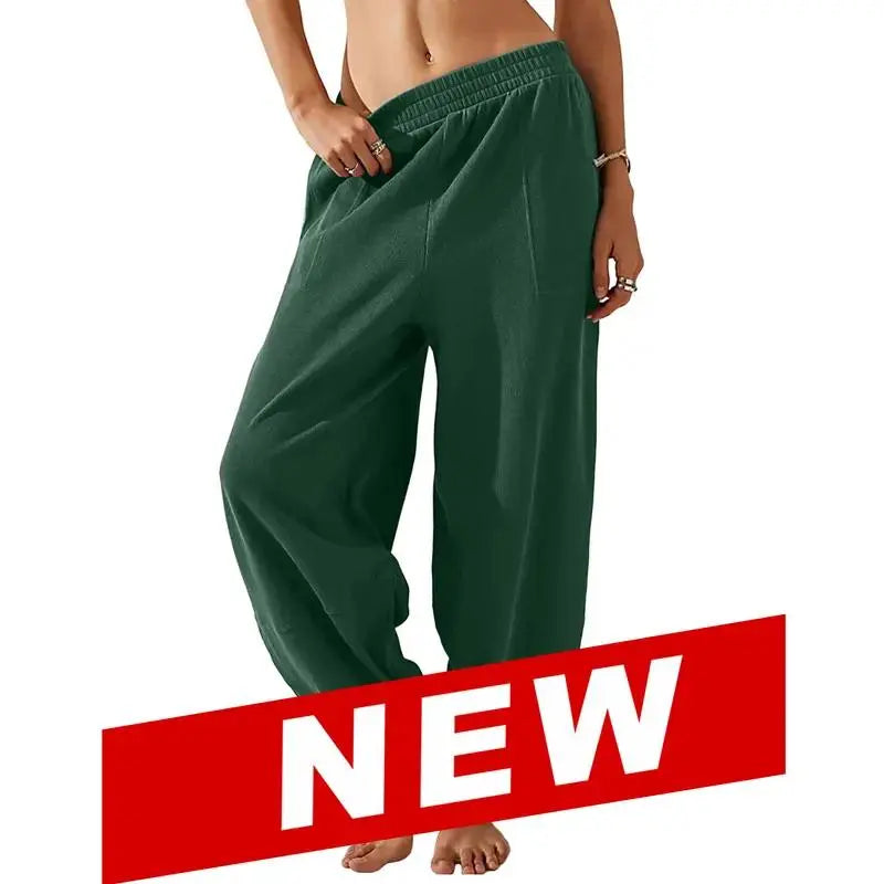Women's Baggy Wideleg Pants Casual Elastic Waisted Palazzo Harem Pants with Pockets
