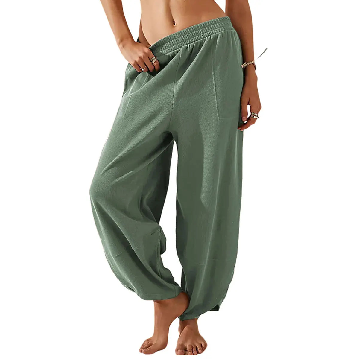 Women's Baggy Wideleg Pants Casual Elastic Waisted Palazzo Harem Pants with Pockets